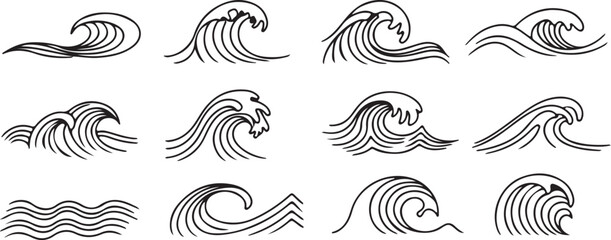 Collection of stylized wave and water icons