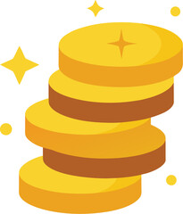 Stack of shiny gold coins with sparkles
