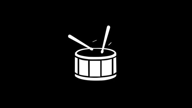 Glowing Drum with drum sticks icon isolated Music sign. Music creating, sound. Skill development. Outline element on white background. HD video with alpha channel