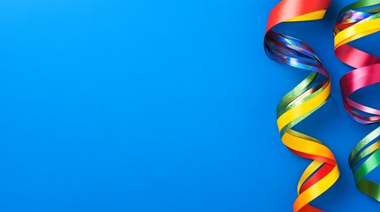 Vibrant Colorful Ribbons on Blue Background Festive Party Decoration