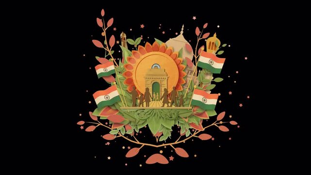Independence Day Indian Collage Paper Cut Style