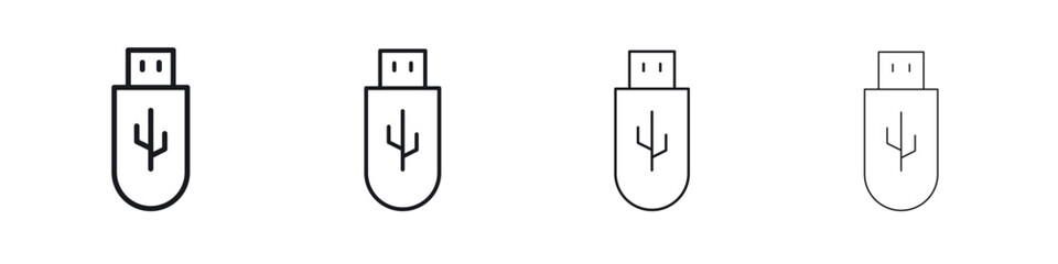 usb drive icons big set. Simple black stroke line versions collection