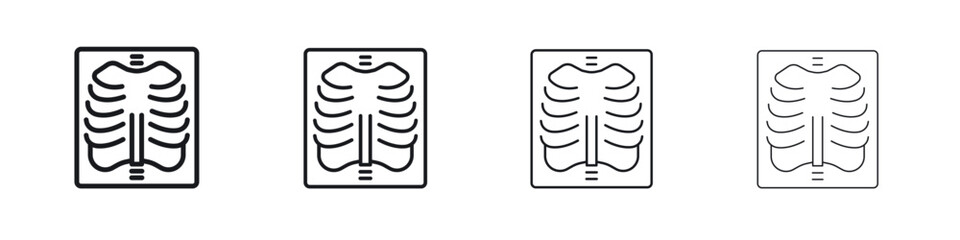 X-ray scan icons big set. Simple black stroke line versions collection