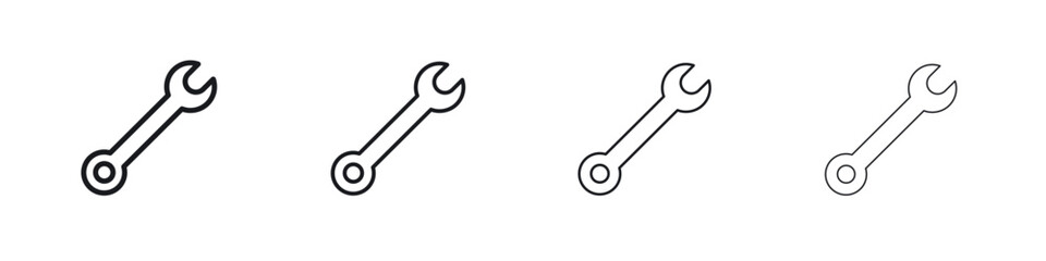 Wrench icons big set. Simple black stroke line versions collection