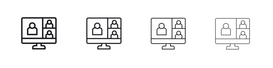 Video chat icons big set. Simple black stroke line versions collection