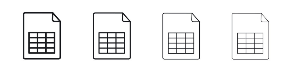 Spreadsheet icons big set. Simple black stroke line versions collection