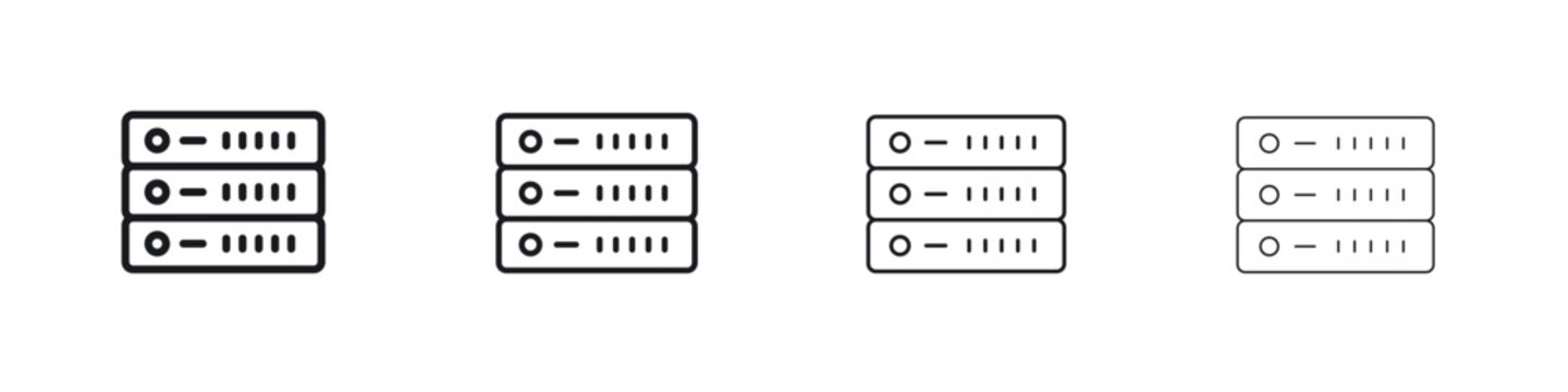 Server rack icons big set. Simple black stroke line versions collection