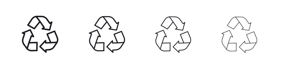 Recycle icons big set. Simple black stroke line versions collection