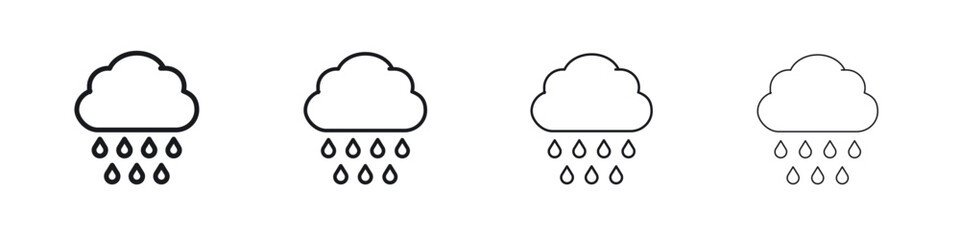 Rain icons big set. Simple black stroke line versions collection