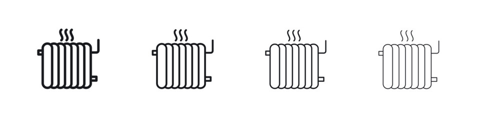 Radiator icons big set. Simple black stroke line versions collection