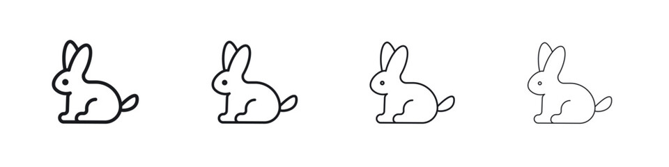 Rabbit icons big set. Simple black stroke line versions collection
