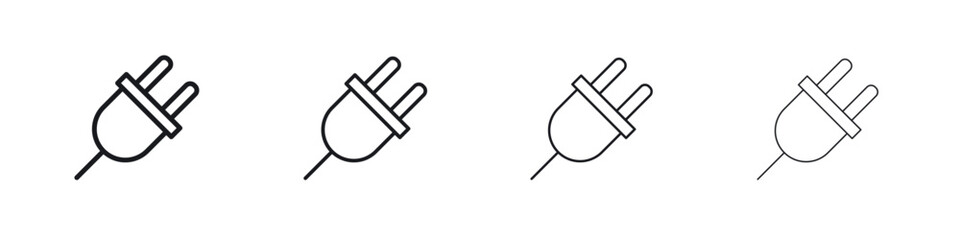 Plug adapter icons big set. Simple black stroke line versions collection