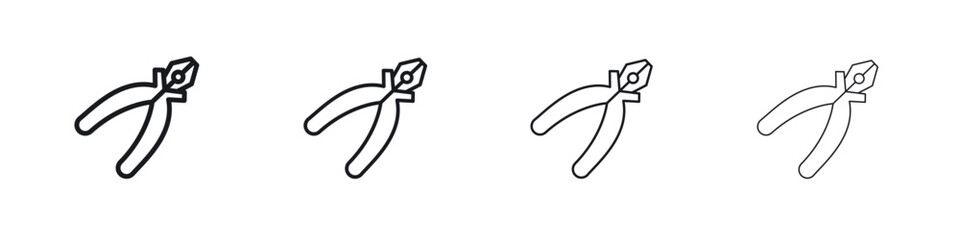 Pliers icons big set. Simple black stroke line versions collection