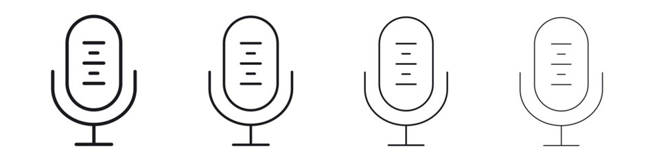 Microphone icons big set. Simple black stroke line versions collection