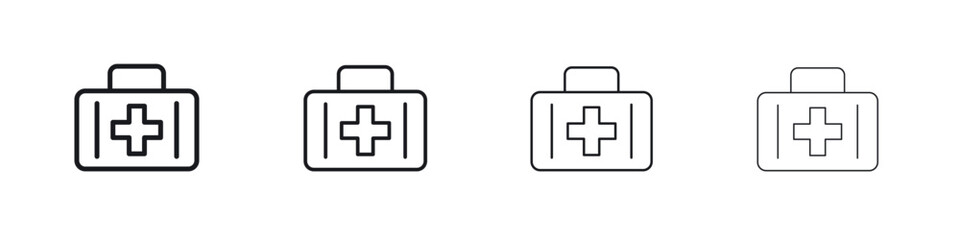 Medical kit icons big set. Simple black stroke line versions collection