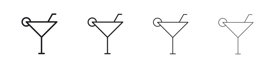Martini glass icons big set. Simple black stroke line versions collection