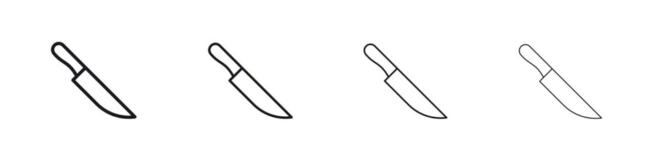 Kitchen knife icons big set. Simple black stroke line versions collection
