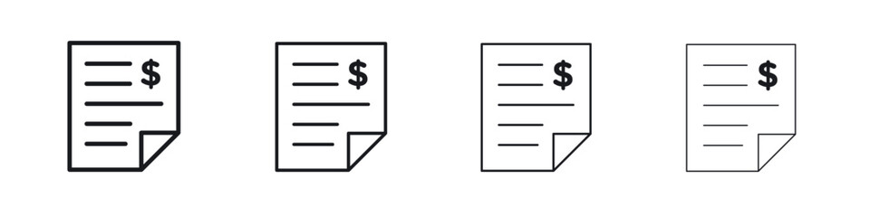 Invoice icons big set. Simple black stroke line versions collection