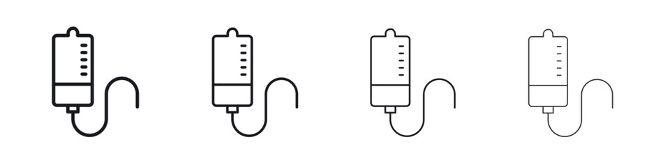 IV bag icons big set. Simple black stroke line versions collection