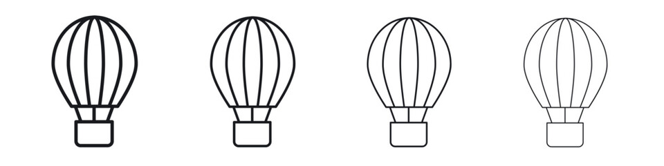 Hot air balloon icons big set. Simple black stroke line versions collection