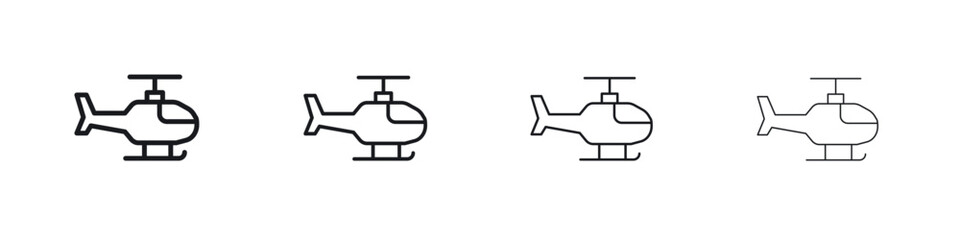Helicopter icons big set. Simple black stroke line versions collection