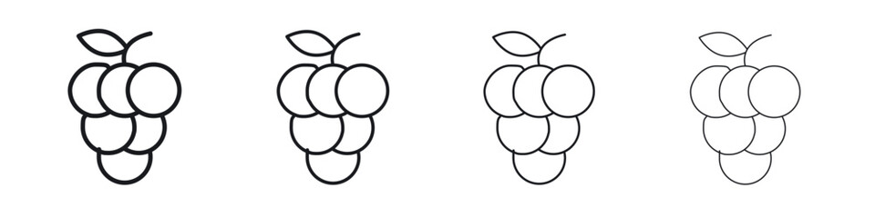Grapes icons big set. Simple black stroke line versions collection