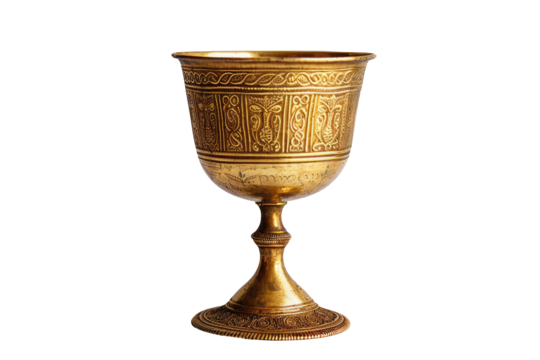 Ornate golden goblet, featuring intricate, repeating decorative patterns