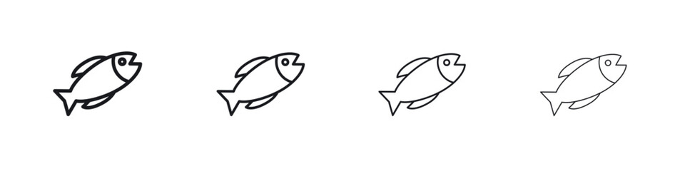 Fish icons big set. Simple black stroke line versions collection