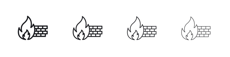 Firewall icons big set. Simple black stroke line versions collection