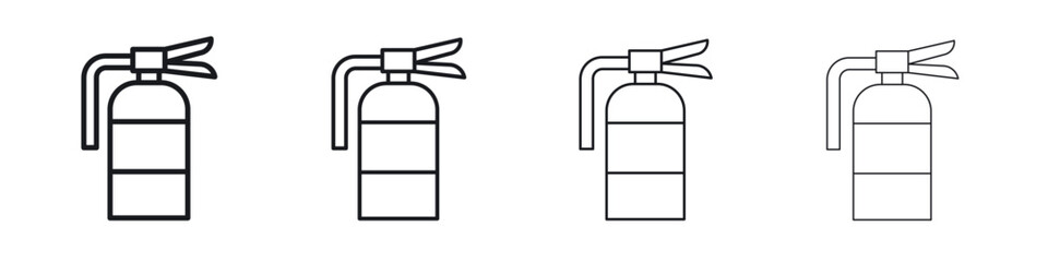 Fire extinguisher icons big set. Simple black stroke line versions collection