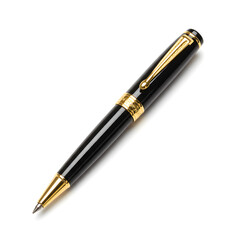 Naklejka premium Black Ballpoint Pen with Gold Accents Isolated on White Background