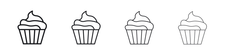 Cupcake icons big set. Simple black stroke line versions collection