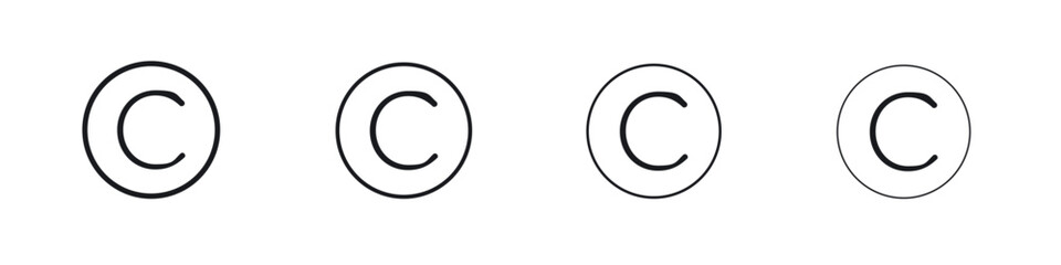 Fototapeta premium Copyright icons big set. Simple black stroke line versions collection