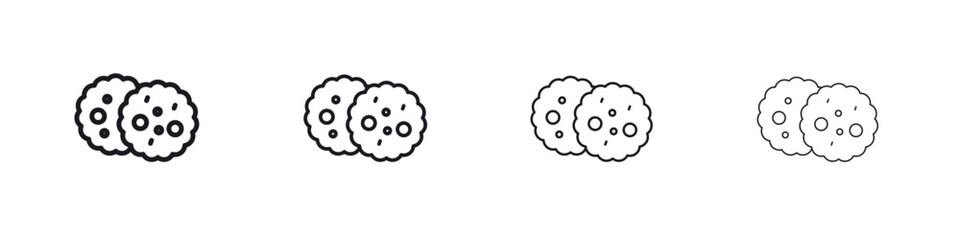 Cookie icons big set. Simple black stroke line versions collection