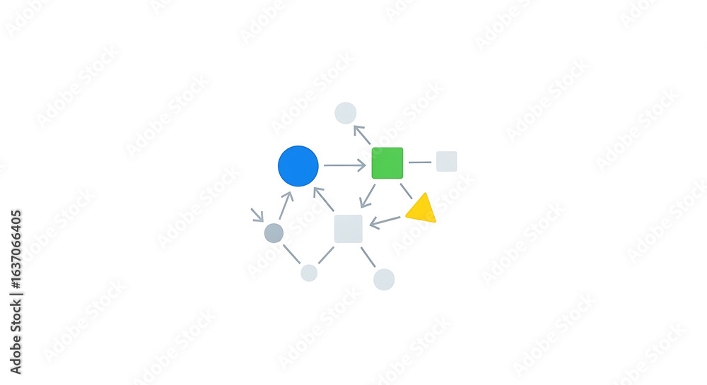 Aufkleber diagram showing a network of shapes including a circle square and triangle on a white background