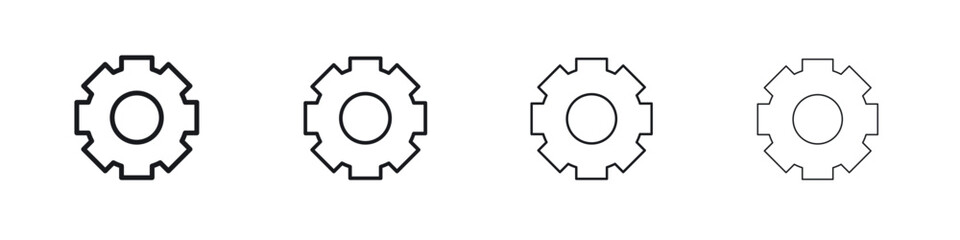 Cogwheel icons big set. Simple black stroke line versions collection