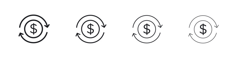 Cash flow icons big set. Simple black stroke line versions collection