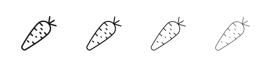 Carrot icons big set. Simple black stroke line versions collection