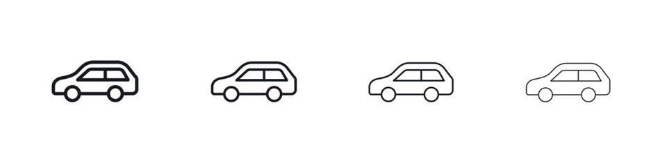 Car icons big set. Simple black stroke line versions collection