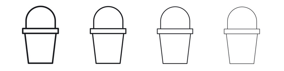 Bucket icons big set. Simple black stroke line versions collection