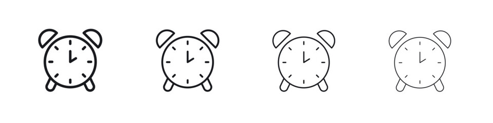 Alarm clock icons big set. Simple black stroke line versions collection
