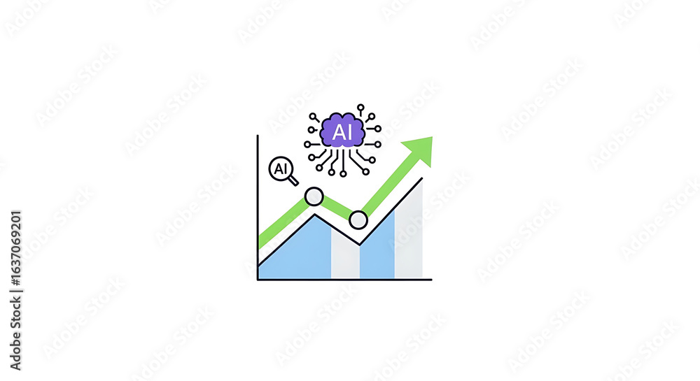 Poster artificial intelligence growth graph with ai icon and rising green arrow on a white background desig