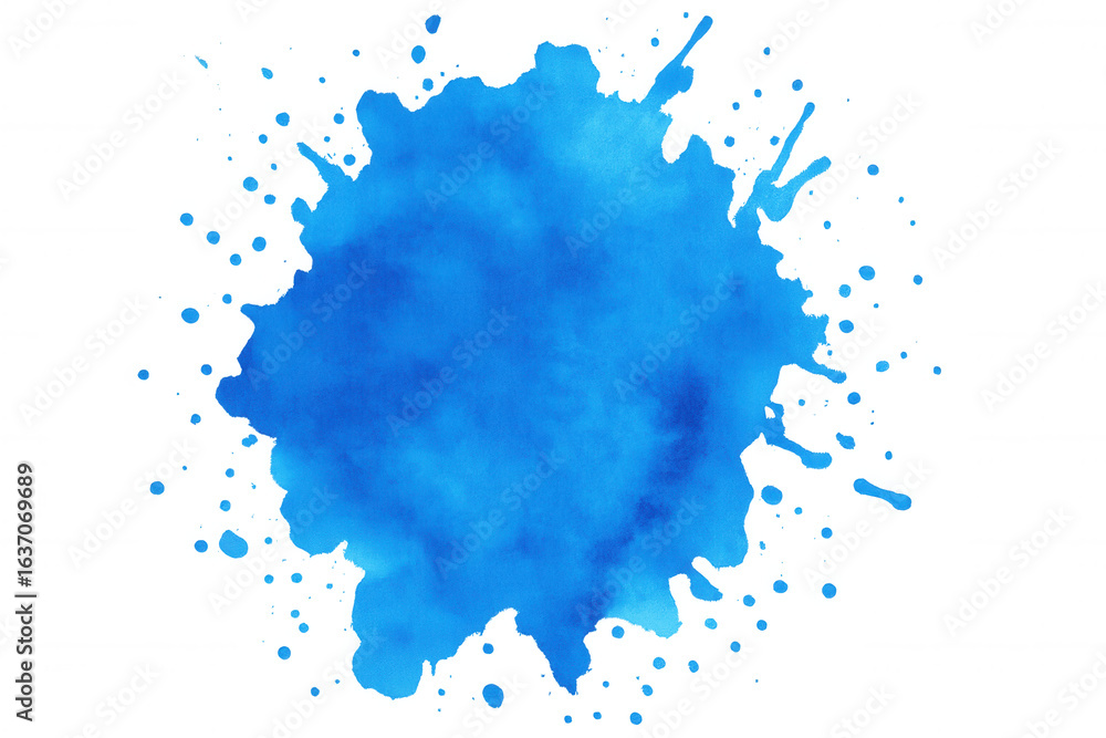 Poster vivid blue watercolor splash spreading dynamically, adding artistic flair against transparent backgr