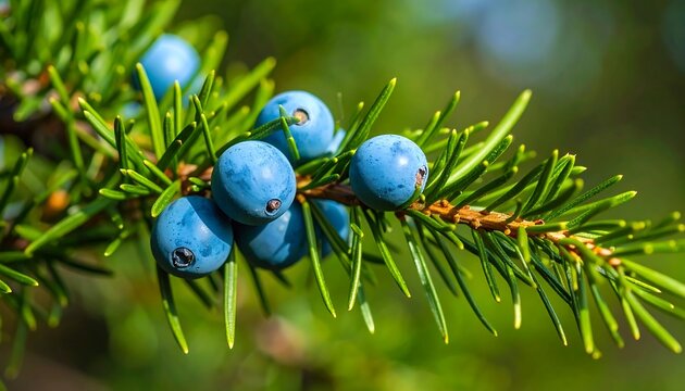 Blue berries on green branch