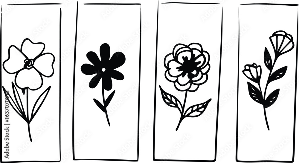 Aufkleber four simple botanical illustrations in rectangular frames