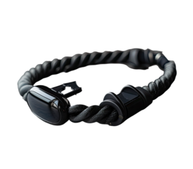 Dark, coiled wristband with a central, dark rectangle