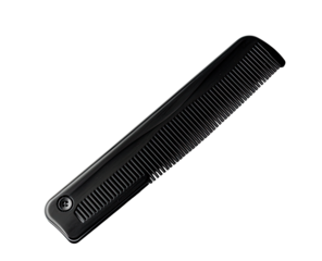Black comb, simple and sleek.  A rectangular comb with closely spaced teeth