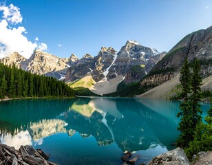 Obraz premium Serene mountain lake reflecting peaks