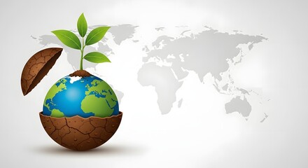 World Soil Day Green Sprout Emerging from a Cracked Earth Globe Symbolizing Global Growth and Environmental Renewal