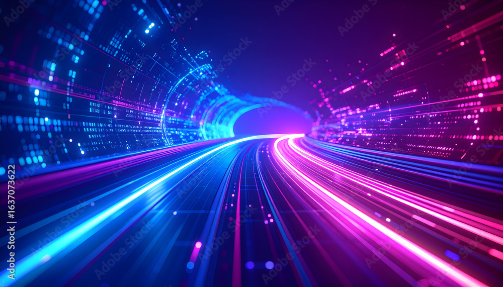 Poster abstract data stream visualizes information flow through digital cyberspace